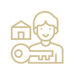 A clipart of a man and key and a house